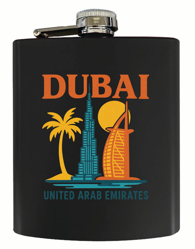 Dubai United Arab Emirates Vintage Design Souvenir 7 oz Steel Flask Matte Finish Black