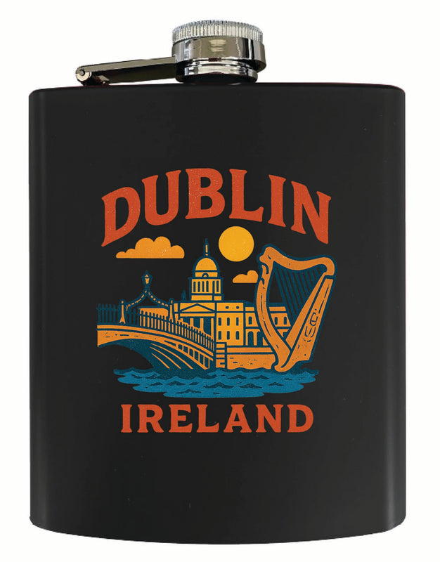 Dublin Ireland Vintage Design Souvenir 7 oz Steel Flask Matte Finish Black
