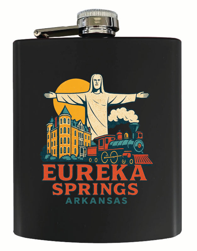 Eureka Springs Arkansas Vintage Design Souvenir 7 oz Steel Flask Matte Finish Black