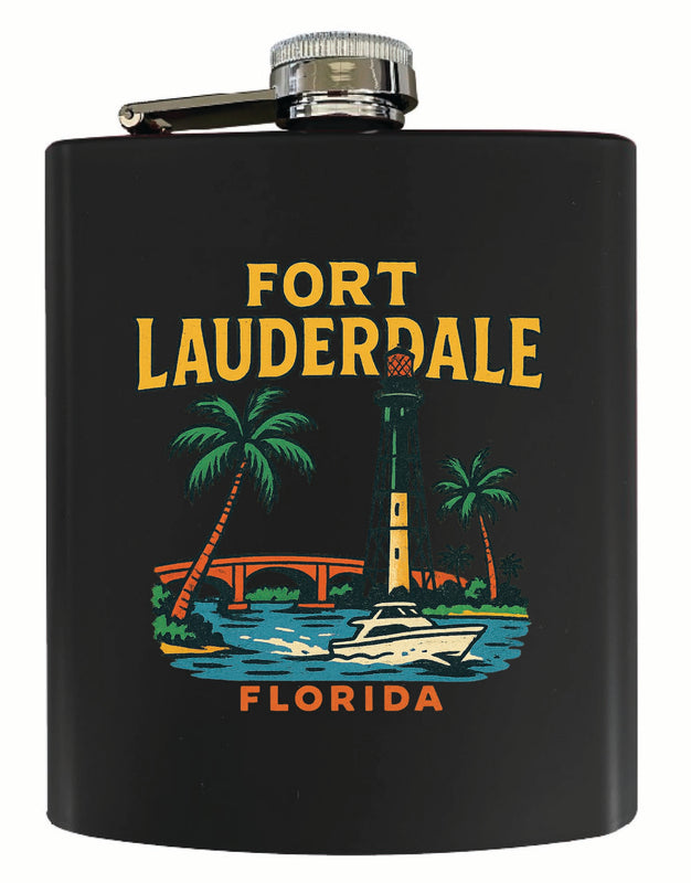 Fort Lauderdale Florida Vintage Design Souvenir 7 oz Steel Flask Matte Finish Black