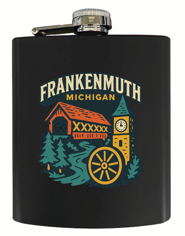 Frankenmuth Michigan Vintage Design Souvenir 7 oz Steel Flask Matte Finish Black