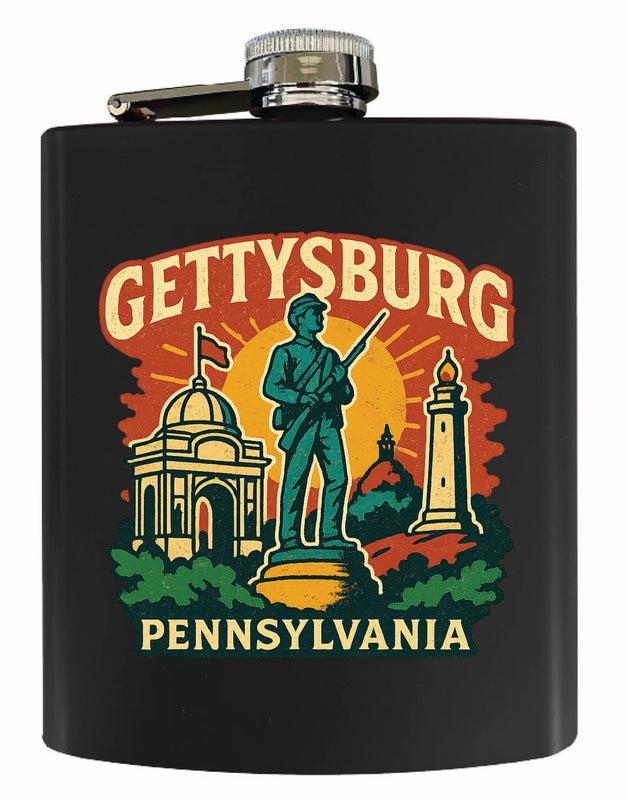 Gettysburg Pennsylvania Vintage Design Souvenir 7 oz Steel Flask Matte Finish Black