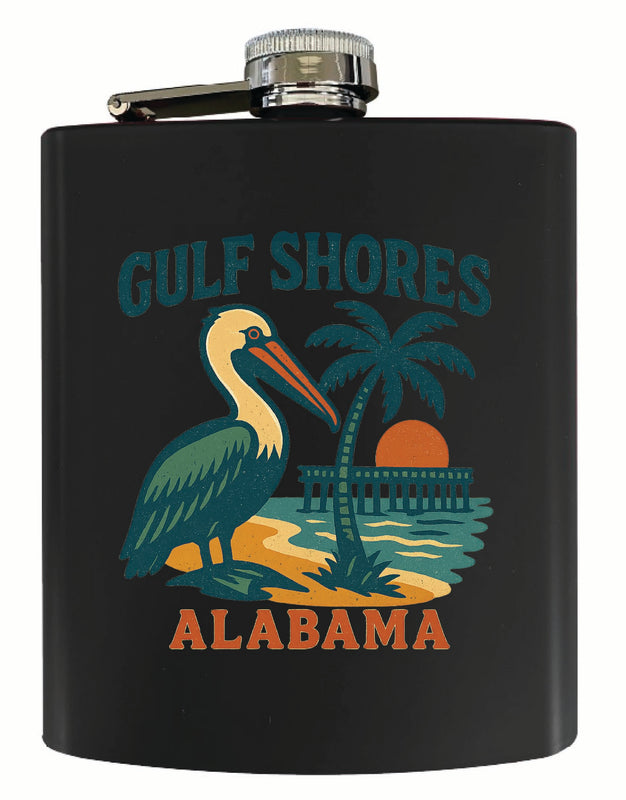 Gulf Shores Alabama Vintage Design Souvenir 7 oz Steel Flask Matte Finish Black