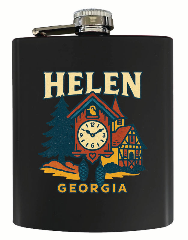 Helen Georgia Vintage Design Souvenir 7 oz Steel Flask Matte Finish Black