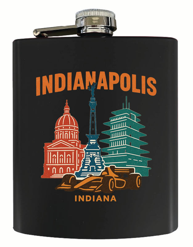 Indianapolis Indiana Vintage Design Souvenir 7 oz Steel Flask Matte Finish Black
