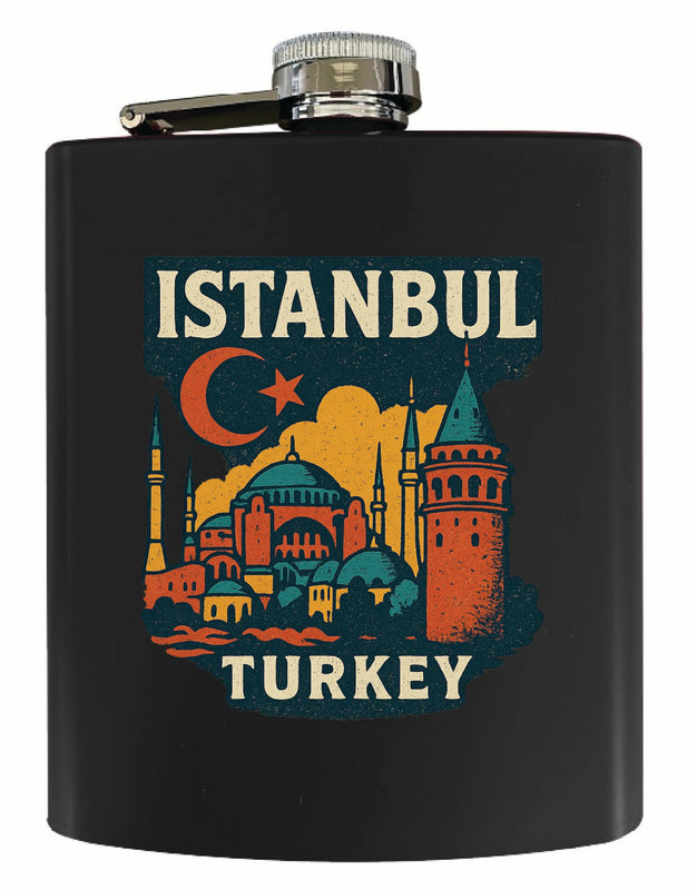 Istanbul Turkey Vintage Design Souvenir 7 oz Steel Flask Matte Finish Black