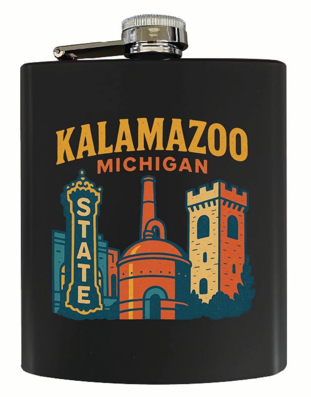 Kalamazoo Michigan Vintage Design Souvenir 7 oz Steel Flask Matte Finish Black
