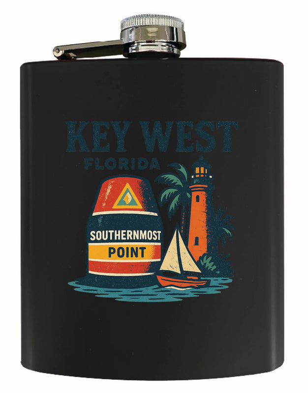 Key West Florida Vintage Design Souvenir 7 oz Steel Flask Matte Finish Black