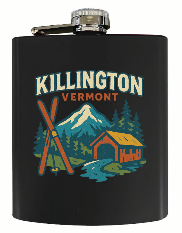 Killington Vermont Vintage Design Souvenir 7 oz Steel Flask Matte Finish Black