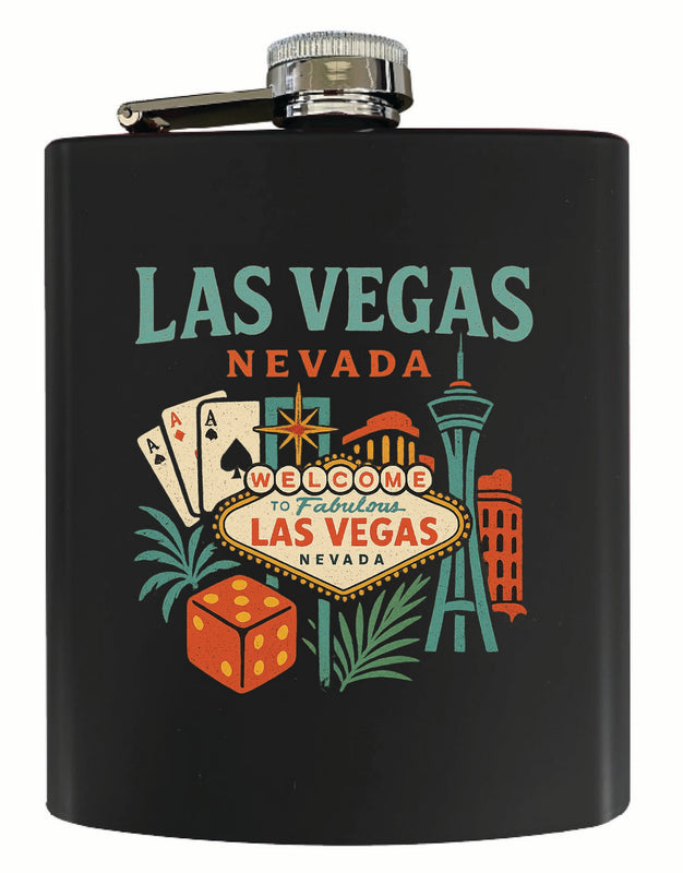 Las Vegas Nevada Vintage Design Souvenir 7 oz Steel Flask Matte Finish Black