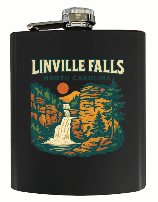 Linville Falls North Carolina Vintage Design Souvenir 7 oz Steel Flask Matte Finish Black