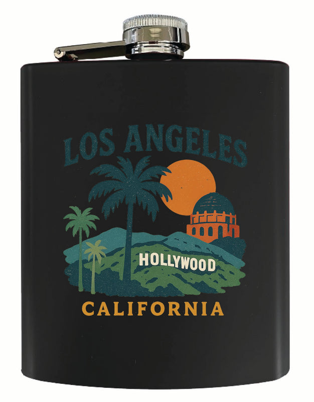 Los Angeles California Vintage Design Souvenir 7 oz Steel Flask Matte Finish Black