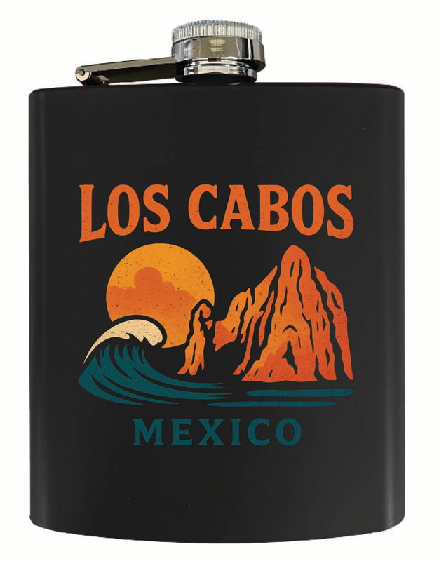 Los Cabos Mexico Vintage Design Souvenir 7 oz Steel Flask Matte Finish Black