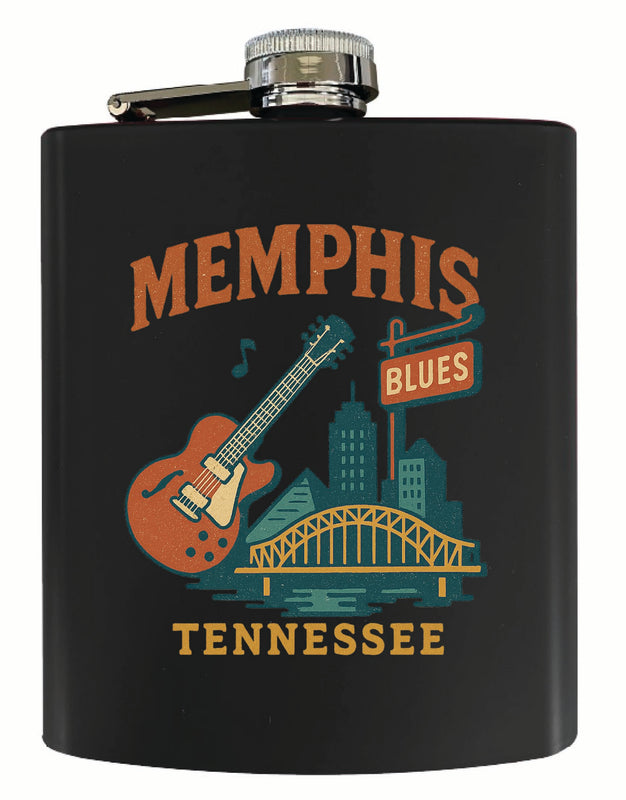 Memphis Tennessee Vintage Design Souvenir 7 oz Steel Flask Matte Finish Black