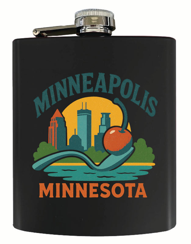 Minneapolis Minnesota Vintage Design Souvenir 7 oz Steel Flask Matte Finish Black