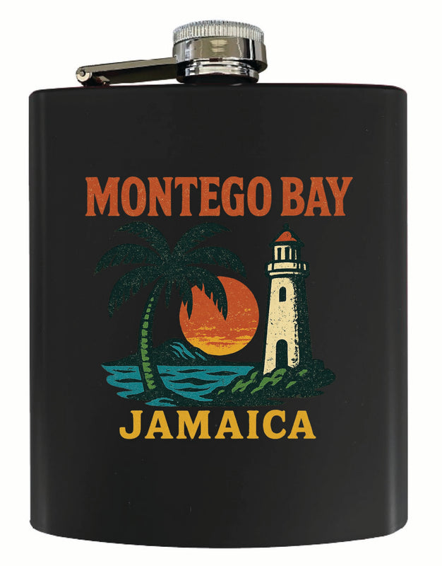 Montego Bay Jamaica Vintage Design Souvenir 7 oz Steel Flask Matte Finish Black