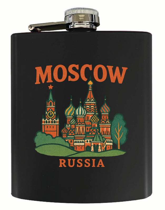 Moscow Russia Vintage Design Souvenir 7 oz Steel Flask Matte Finish Black