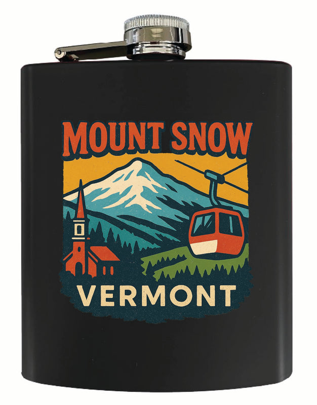 Mount Snow Vermont Vintage Design Souvenir 7 oz Steel Flask Matte Finish Black