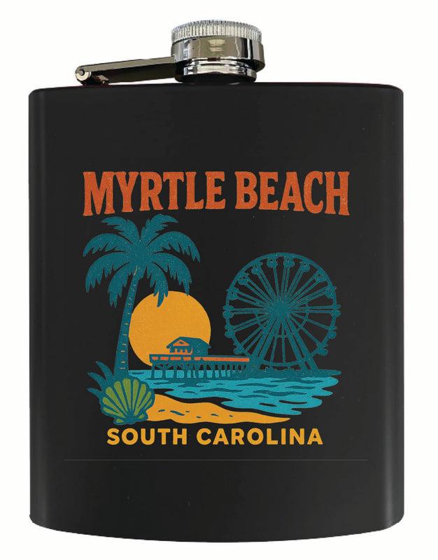 Myrtle Beach South Carolina Vintage Design Souvenir 7 oz Steel Flask Matte Finish Black