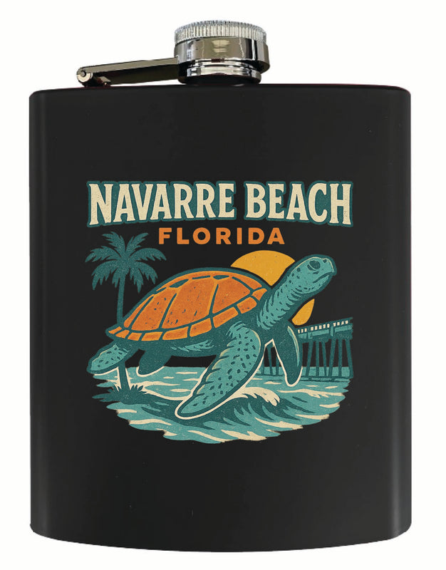 Navarre Beach Florida Vintage Design Souvenir 7 oz Steel Flask Matte Finish Black