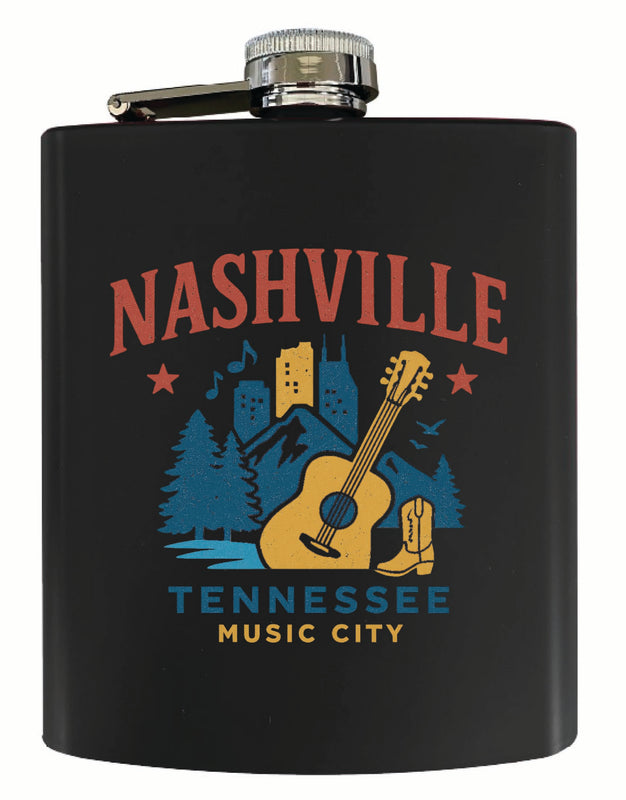 Nashville Tennessee Vintage Design Souvenir 7 oz Steel Flask Matte Finish Black