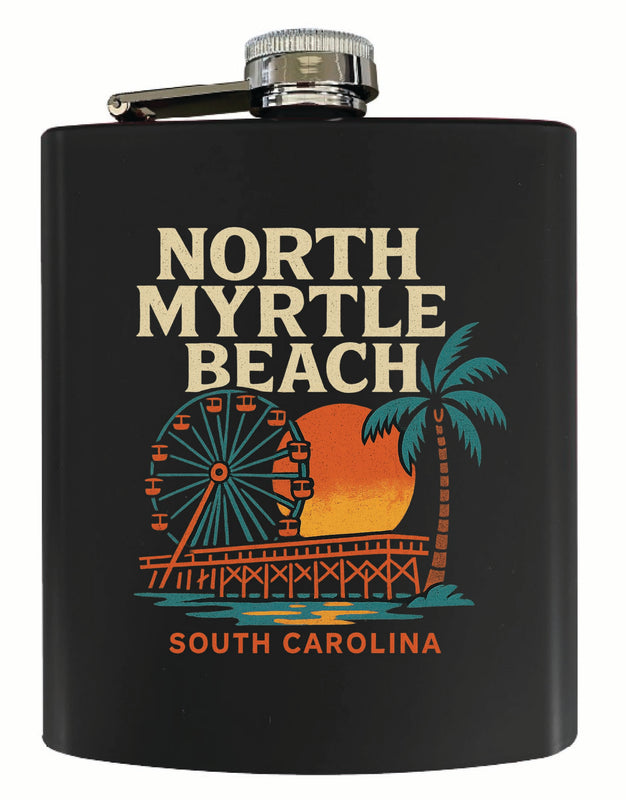 North Myrtle Beach South Carolina Vintage Design Souvenir 7 oz Steel Flask Matte Finish Black