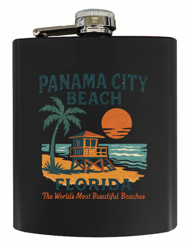 Panama City Beach Florida Vintage Design Souvenir 7 oz Steel Flask Matte Finish Black