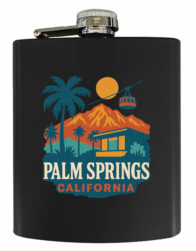Palm Springs California Vintage Design Souvenir 7 oz Steel Flask Matte Finish Black