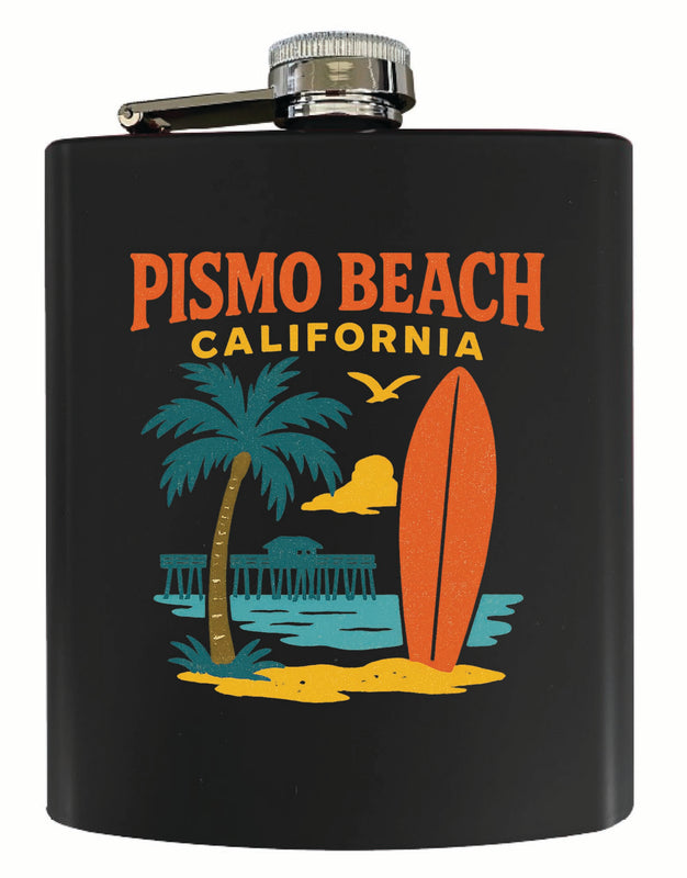 Pismo Beach California Vintage Design Souvenir 7 oz Steel Flask Matte Finish Black