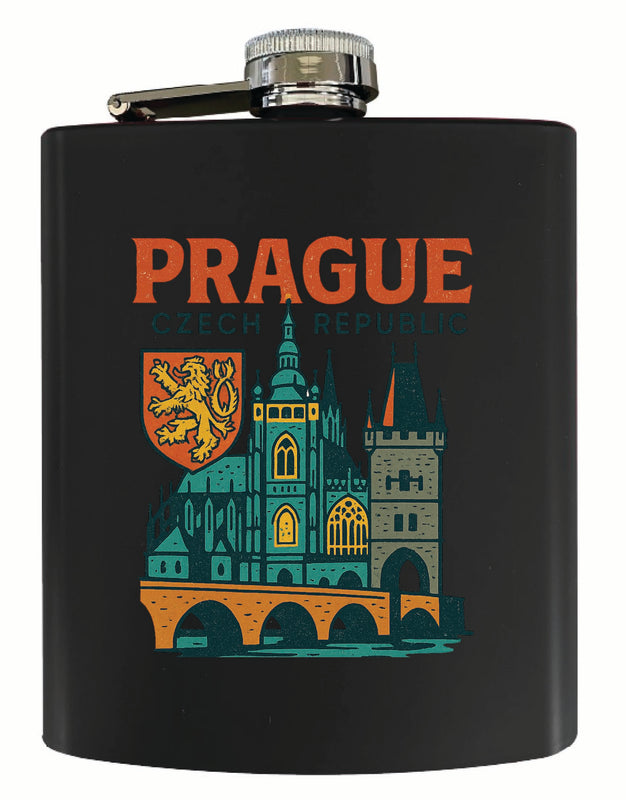 Prague Czech Republic Vintage Design Souvenir 7 oz Steel Flask Matte Finish Black