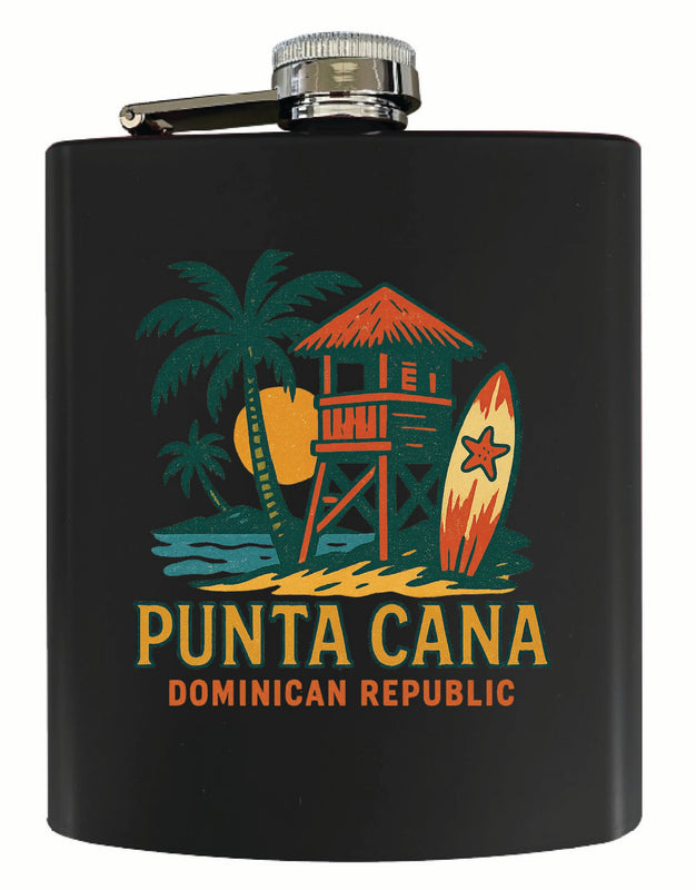 Punta Cana Dominican Republic Vintage Design Souvenir 7 oz Steel Flask Matte Finish Black