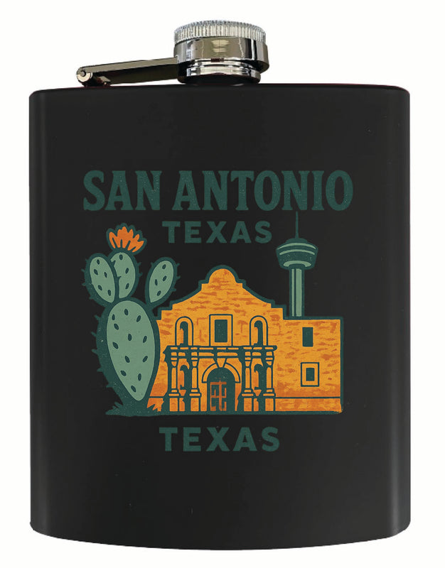 San Antonio Texas Vintage Design Souvenir 7 oz Steel Flask Matte Finish Black