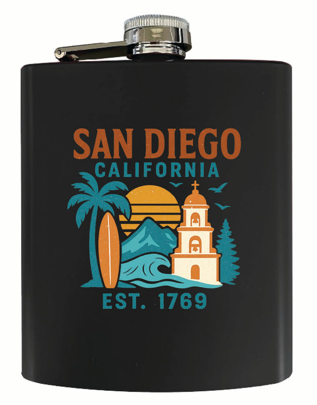 San Diego California Vintage Design Souvenir 7 oz Steel Flask Matte Finish Black
