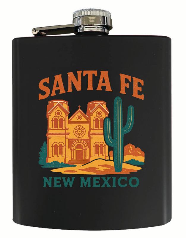 Santa Fe New Mexico Vintage Design Souvenir 7 oz Steel Flask Matte Finish Black