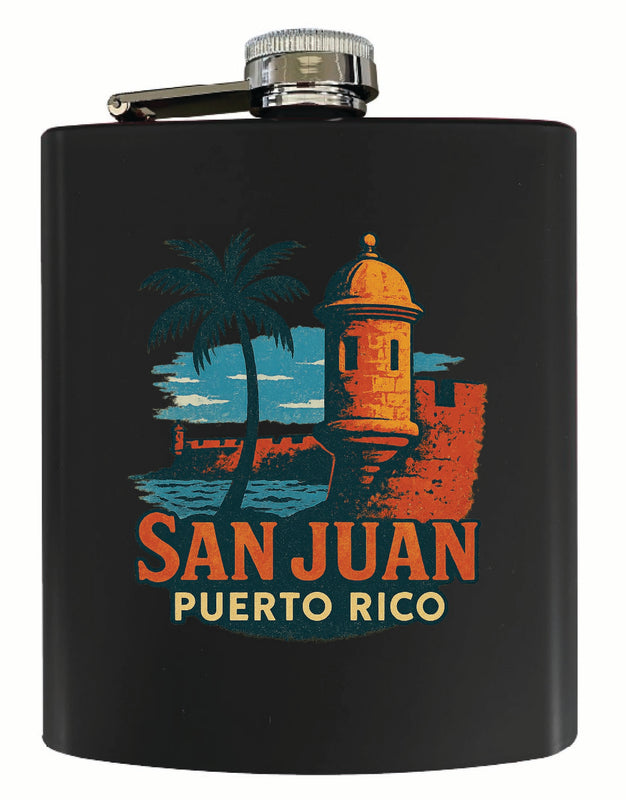 San Juan Puerto Rico Vintage Design Souvenir 7 oz Steel Flask Matte Finish Black