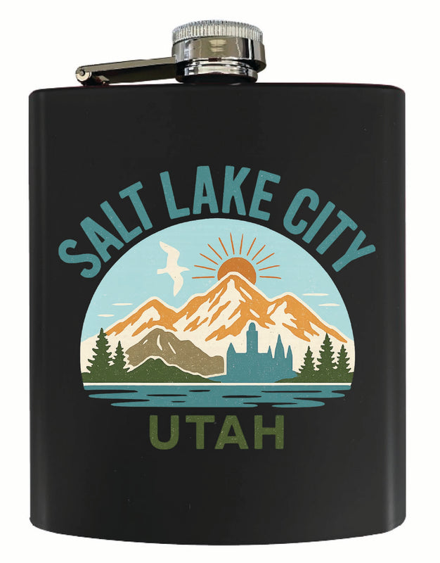 Salt Lake City Utah Vintage Design Souvenir 7 oz Steel Flask Matte Finish Black