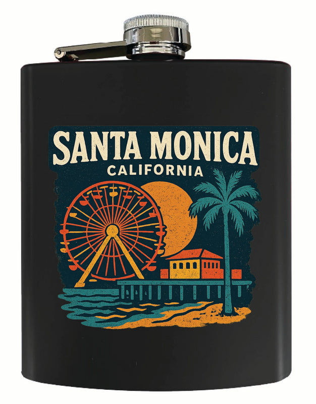 Santa Monica California Vintage Design Souvenir 7 oz Steel Flask Matte Finish Black
