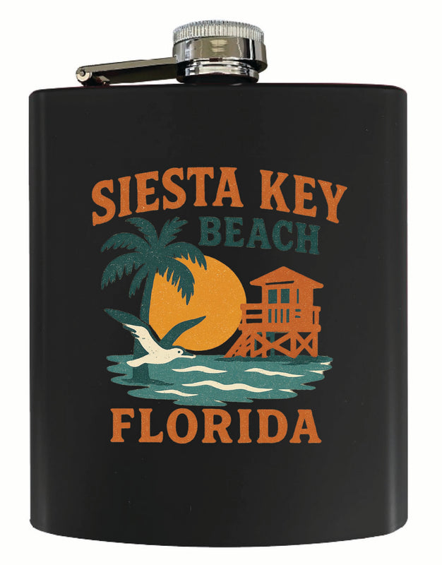Siesta Key Beach Florida Vintage Design Souvenir 7 oz Steel Flask Matte Finish Black