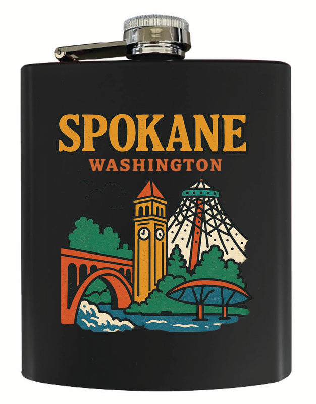 Spokane Washington Vintage Design Souvenir 7 oz Steel Flask Matte Finish Black