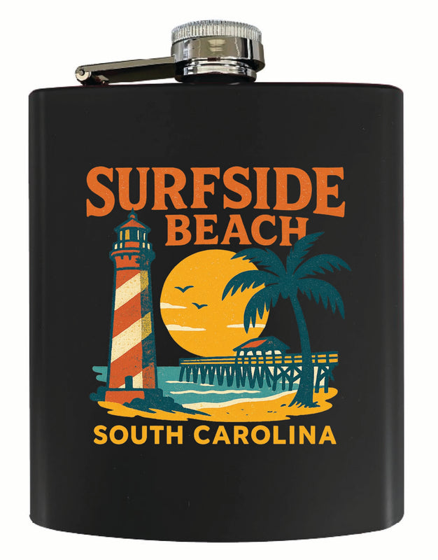 Surfside Beach South Carolina Vintage Design Souvenir 7 oz Steel Flask Matte Finish Black