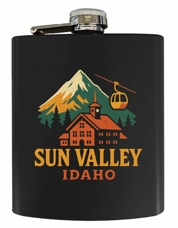 Sun Valley Idaho Vintage Design Souvenir 7 oz Steel Flask Matte Finish Black