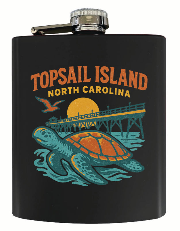 Topsail Island North Carolina Vintage Design Souvenir 7 oz Steel Flask Matte Finish Black