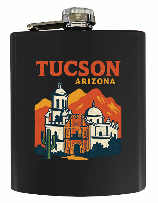 Tucson Arizona Vintage Design Souvenir 7 oz Steel Flask Matte Finish Black