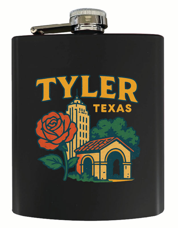 Tyler Texas Vintage Design Souvenir 7 oz Steel Flask Matte Finish Black