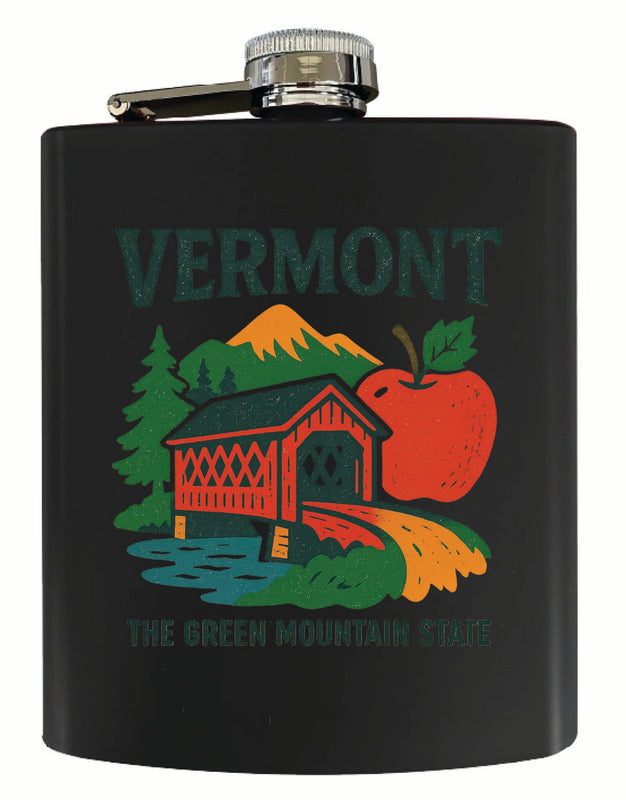 Vermont Vintage Design Souvenir 7 oz Steel Flask Matte Finish Black