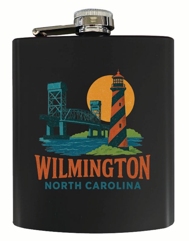 Wilmington North Carolina Vintage Design Souvenir 7 oz Steel Flask Matte Finish Black