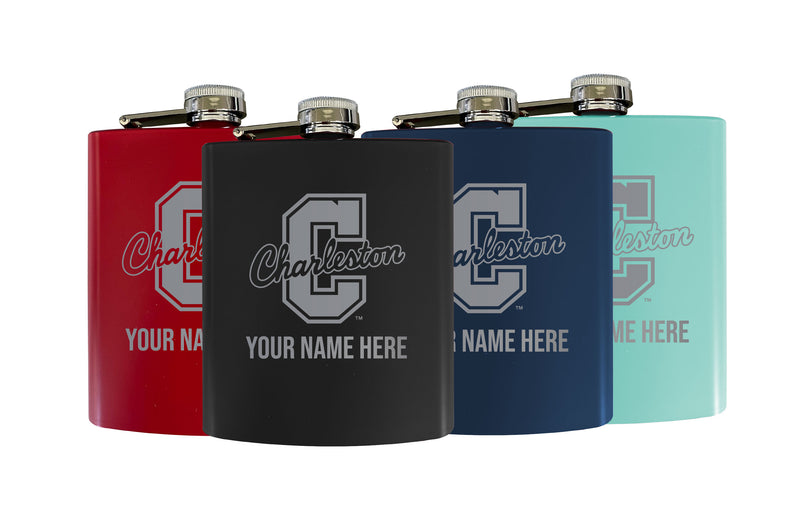 College of Charleston Customizable 7 oz Engraved Steel Flask Matte Finish Officially Licensed - Choice of Color 