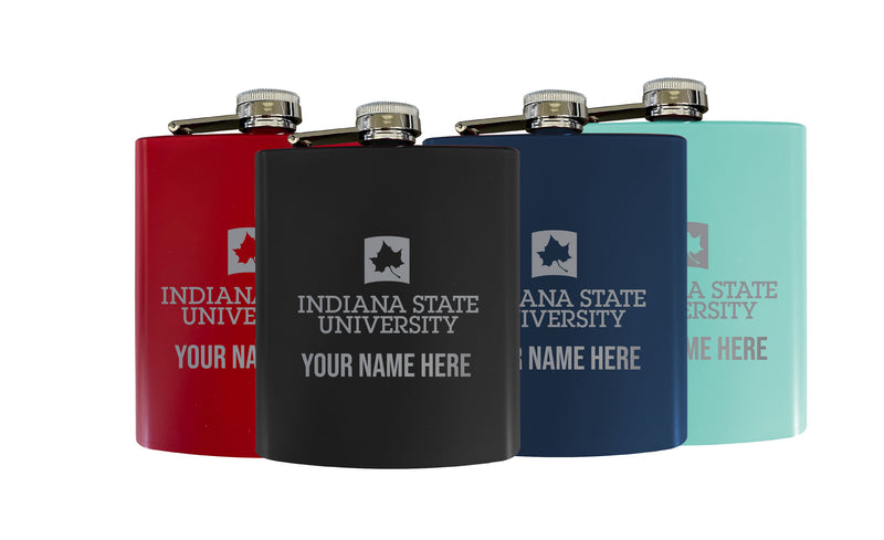 Indiana State University Customizable 7 oz Engraved Steel Flask Matte Finish Officially Licensed - Choice of Color 