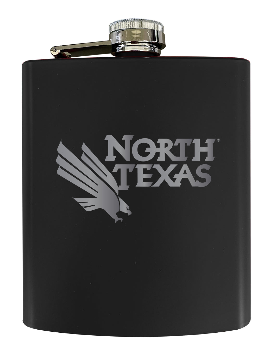 North Texas Stainless Steel Etched Flask 7 oz - Officially Licensed, Choose Your Color, Matte Finish