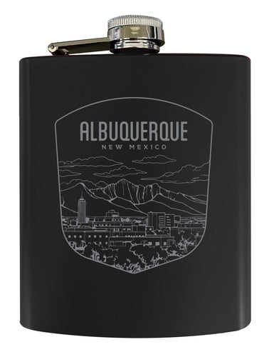 Albuquerque New Mexico Souvenir 7 oz Engraved Steel Flask Matte Finish Black Single Unit